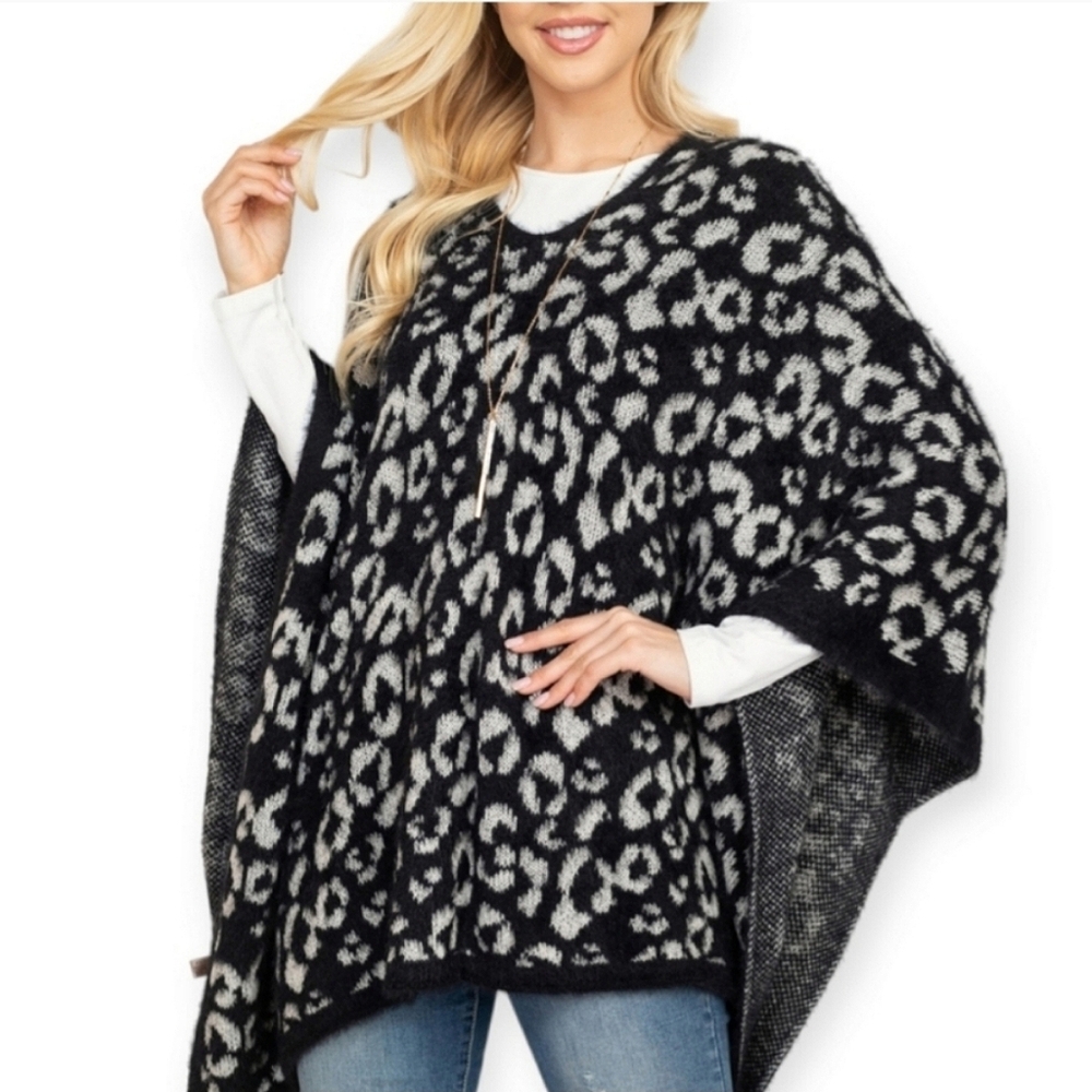 Leopard Print Poncho Sweater